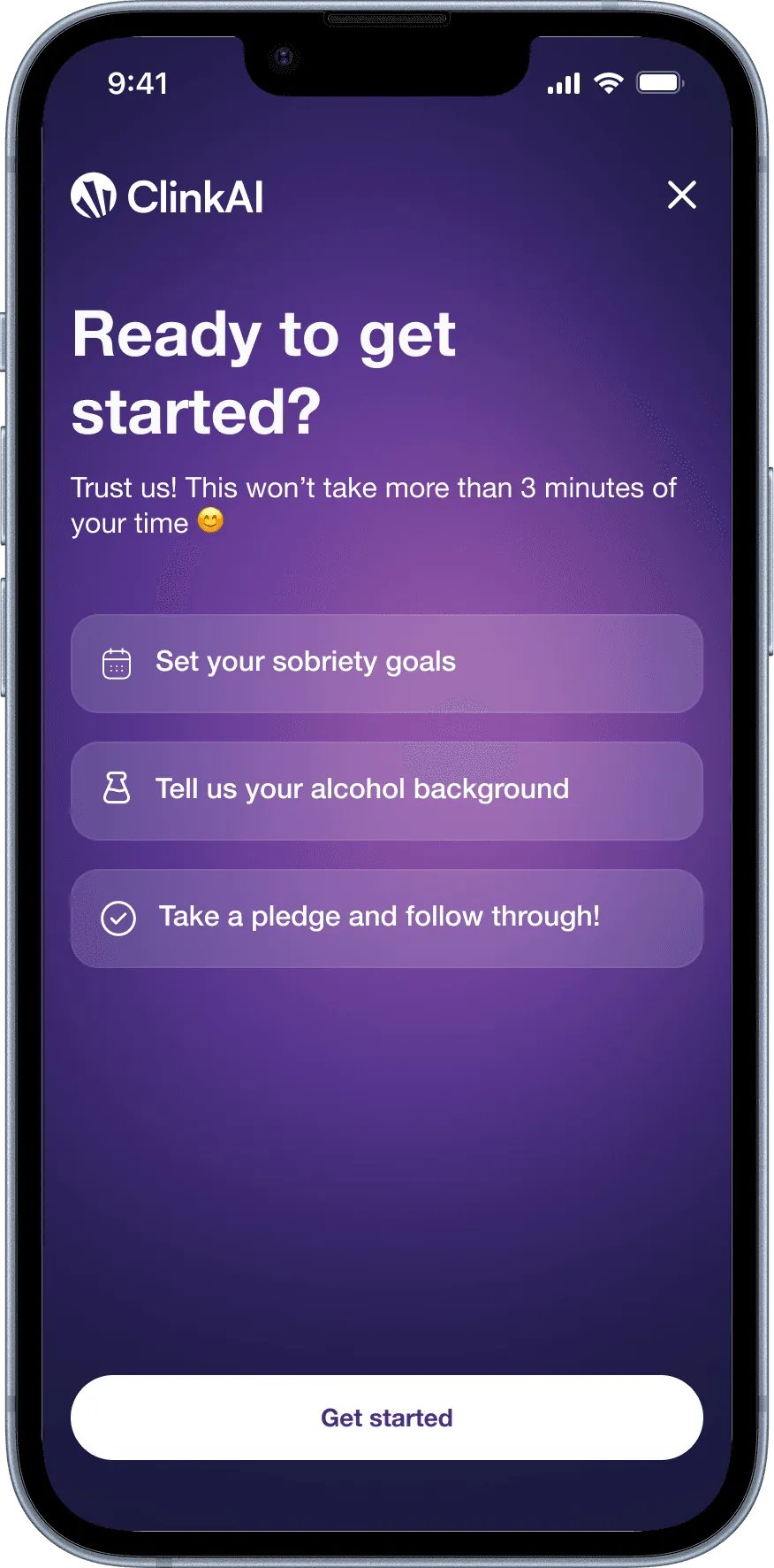 Clink conversational AI, screen 1