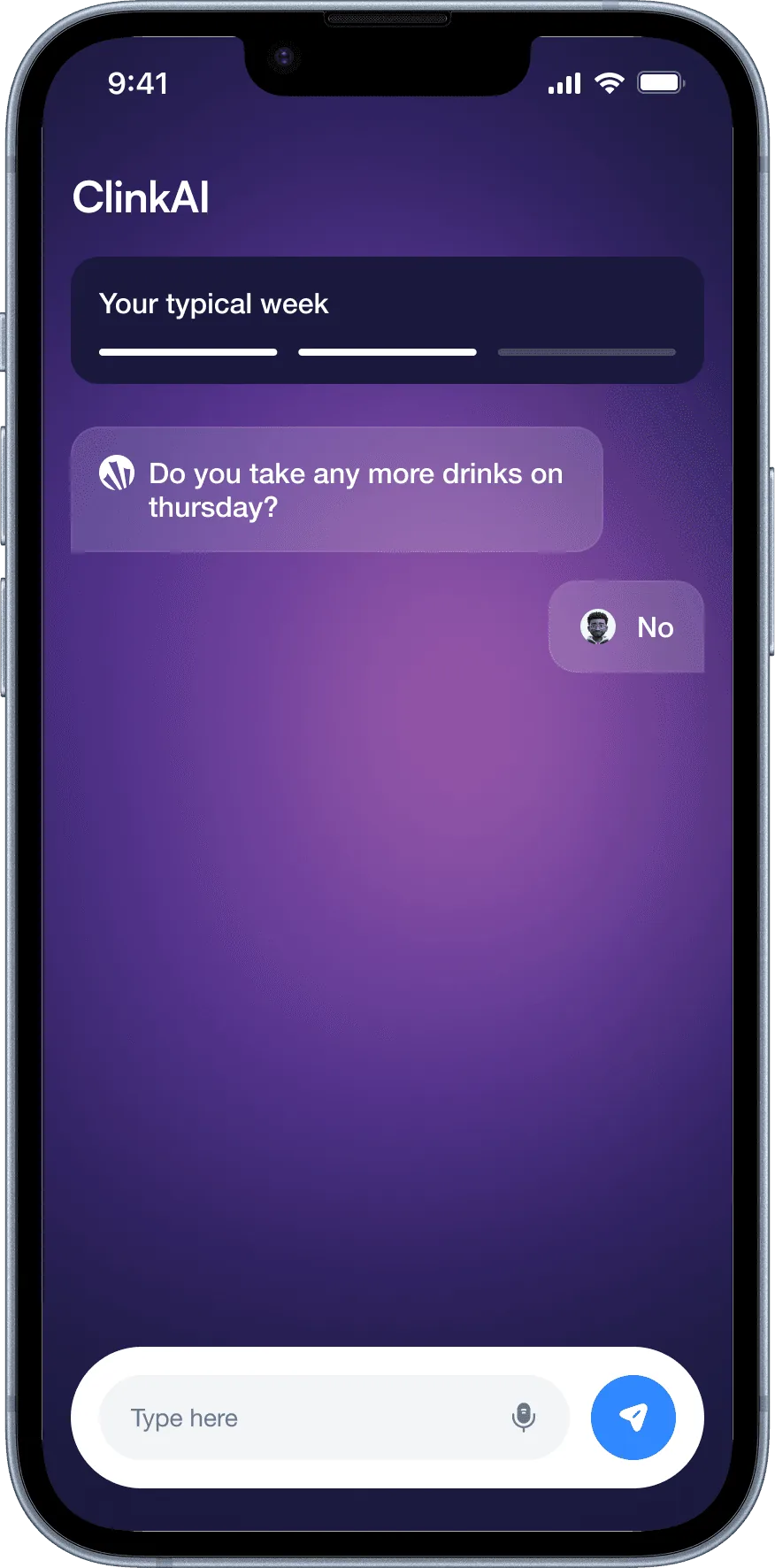 Clink conversational AI, screen 2