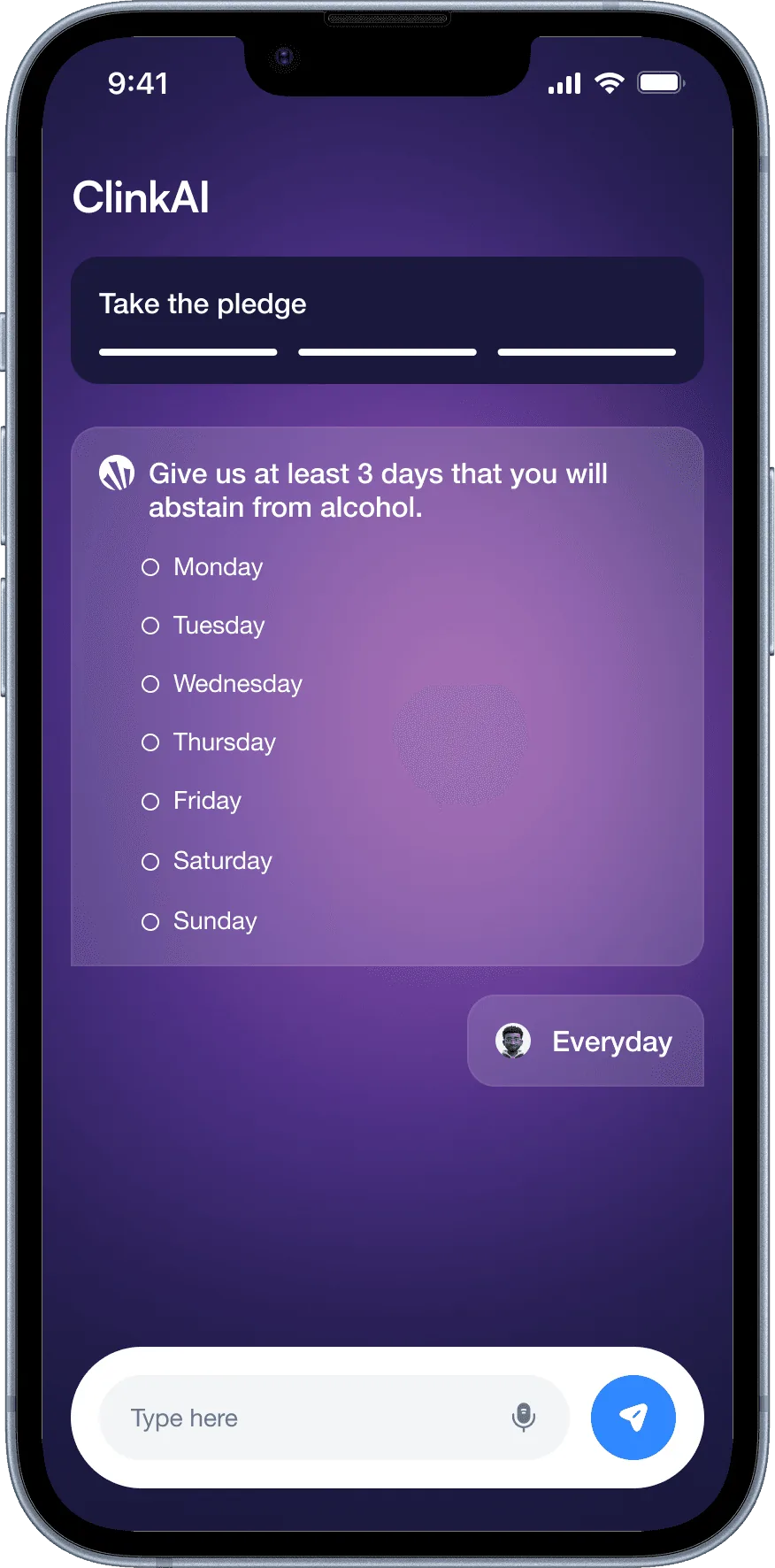 Clink conversational AI, screen 3
