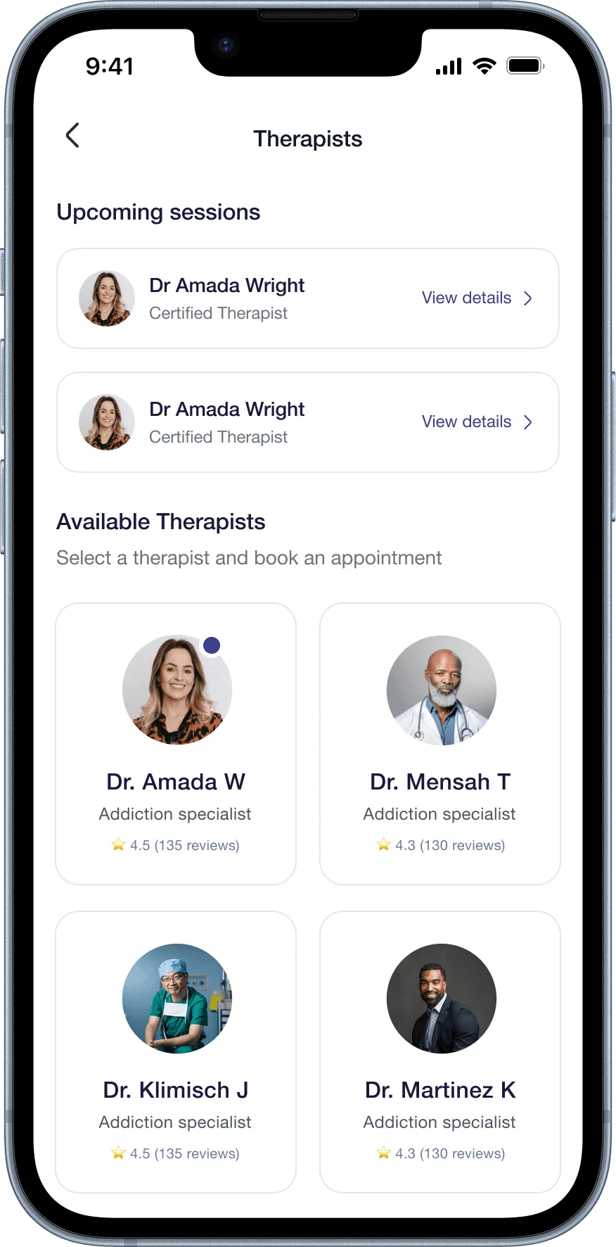Clink therapist booking, screen 2