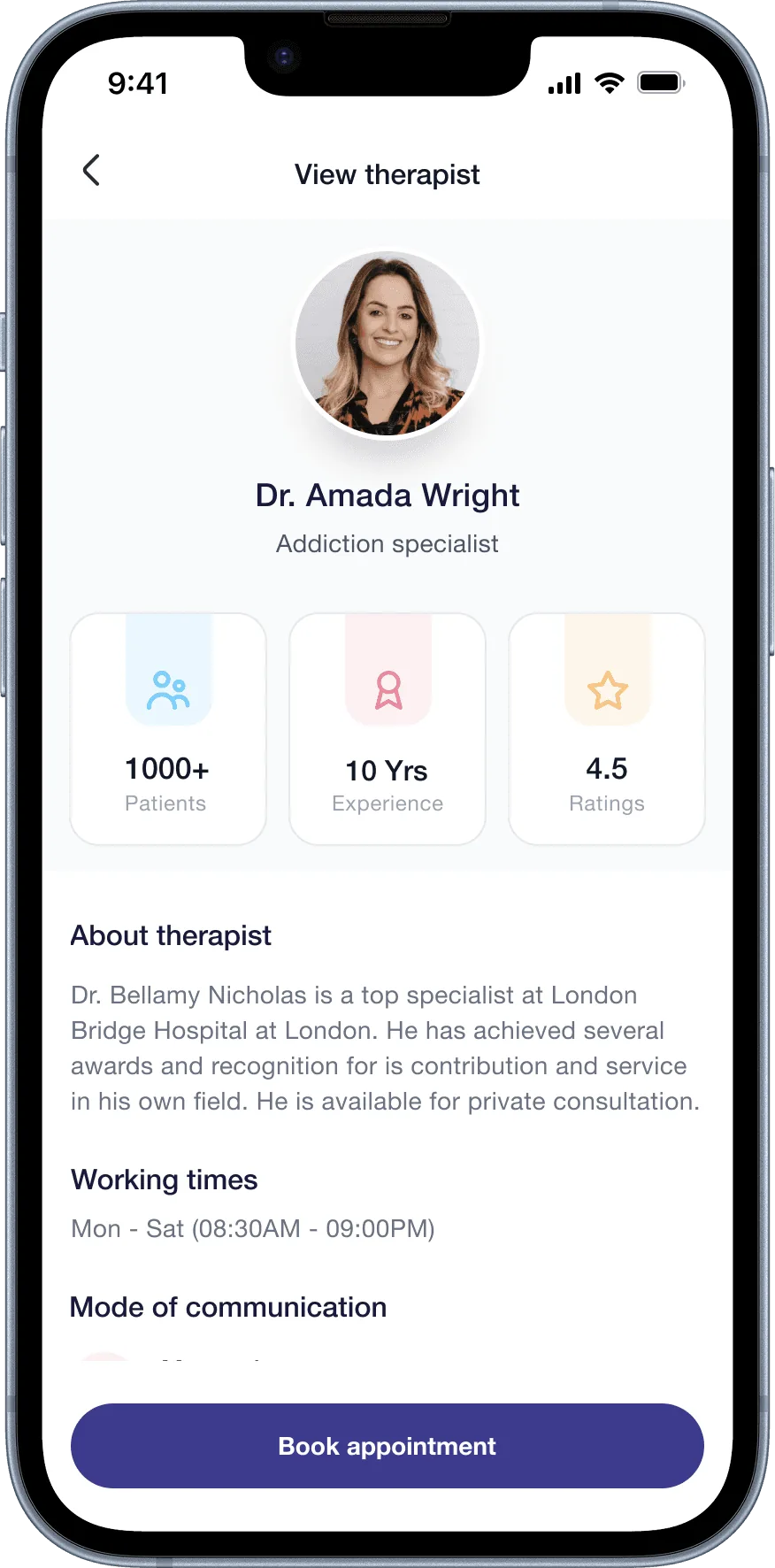 Clink therapist booking, screen 3