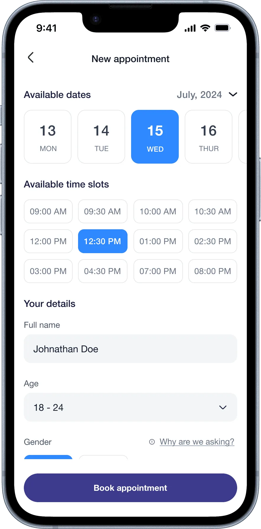 Clink therapist booking, screen 4