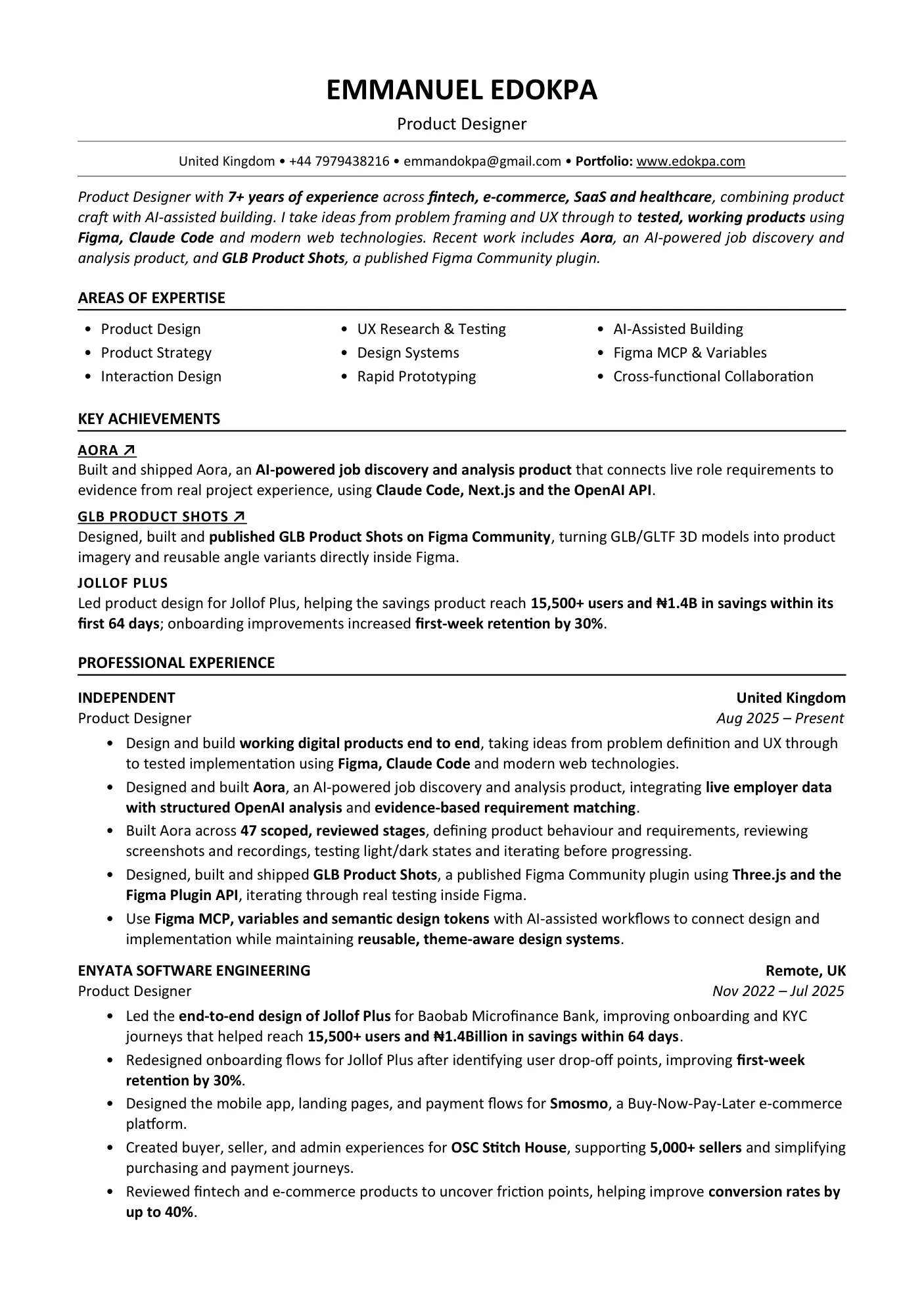 Page 1 of 2 of Emmanuel Edokpa's CV