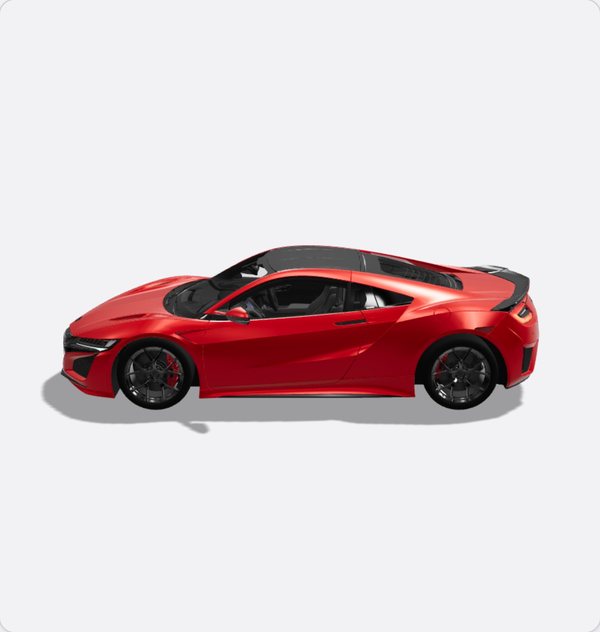 The red sports car at 270 degrees