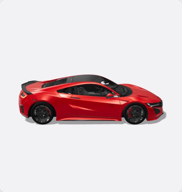 The red sports car at 90 degrees