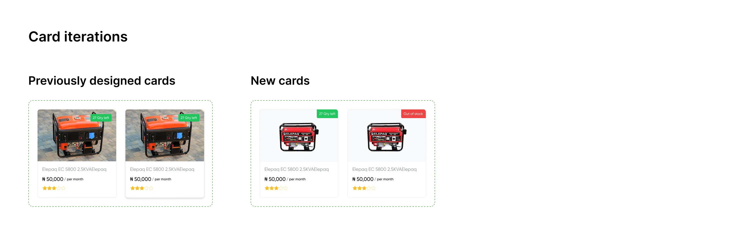 Product card iterations