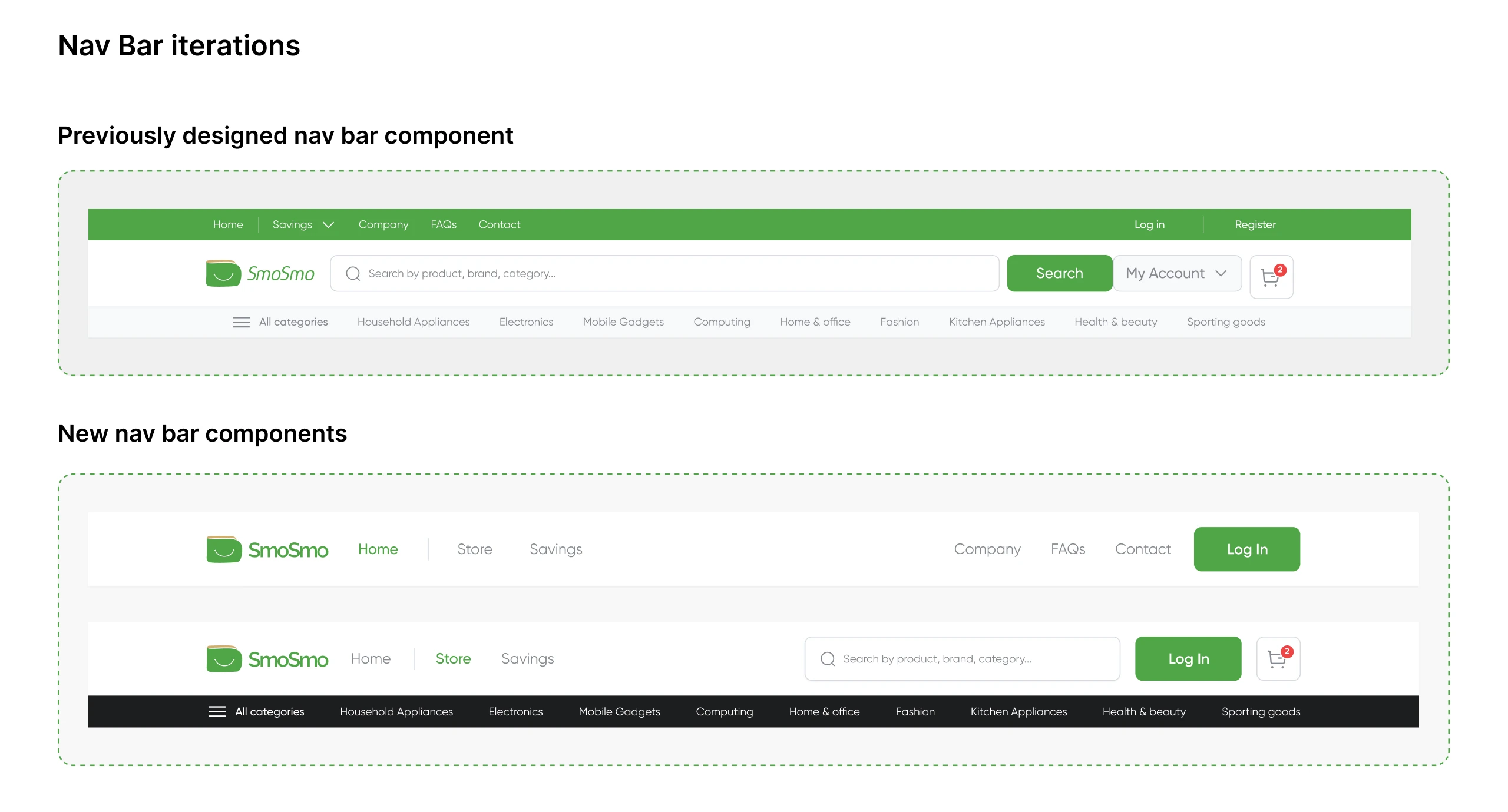 Navigation bar iterations