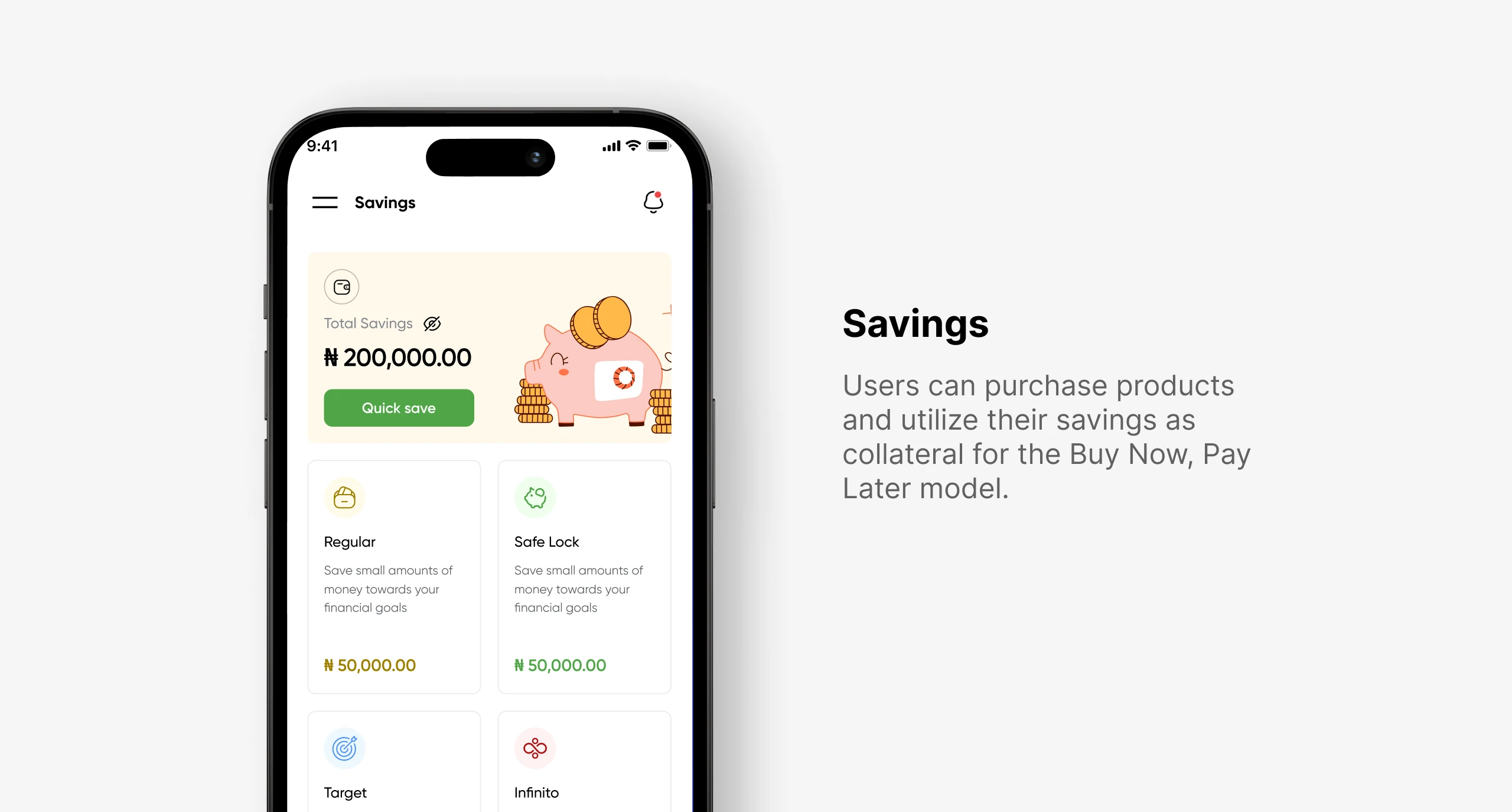 Savings in the Paysmosmo mobile app