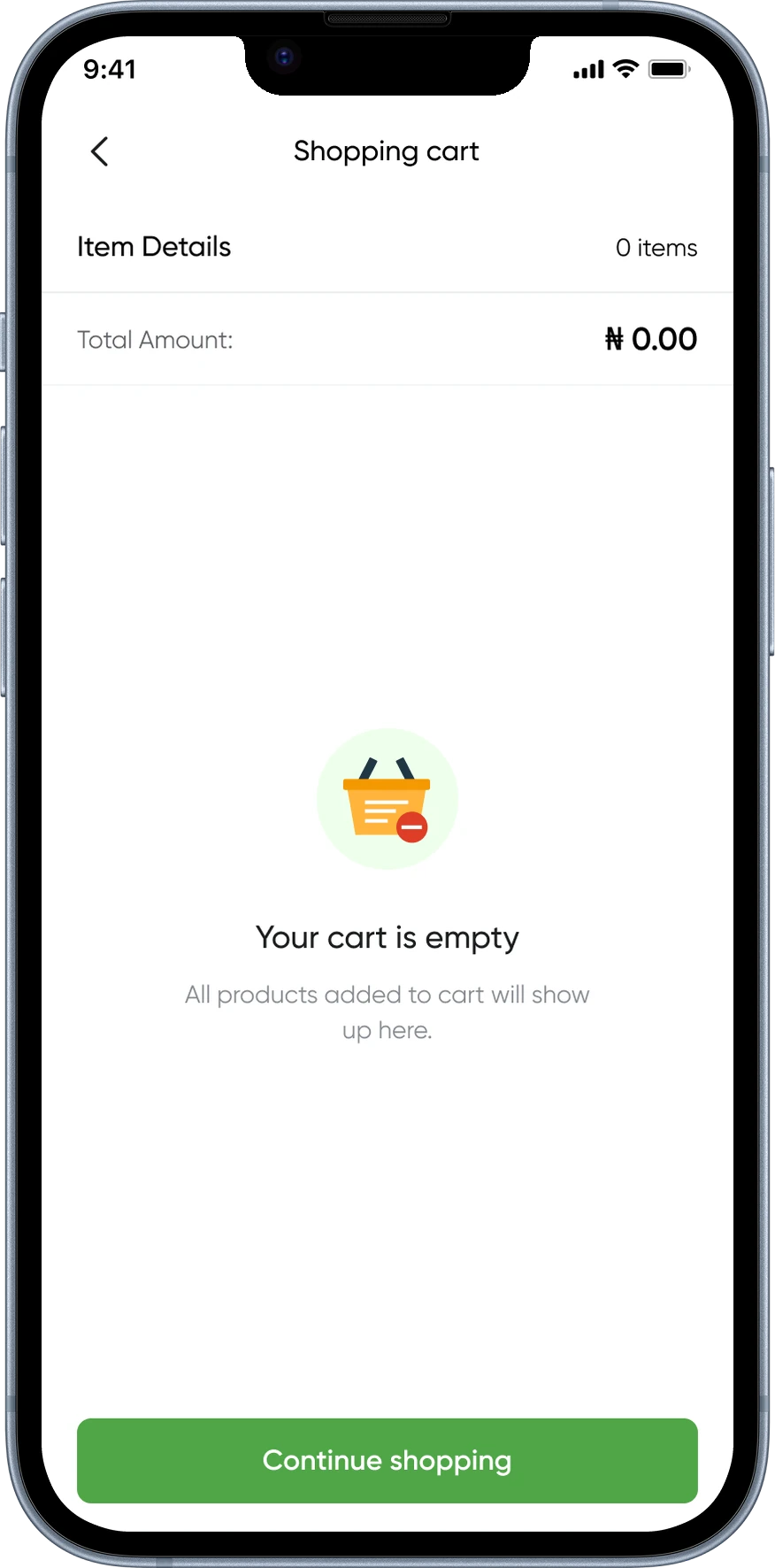 Paysmosmo mobile: empty cart